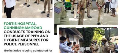 Fortis Hospital, Cunningham Road conducts training on the usage of PPEs and hygiene measures for police personnel