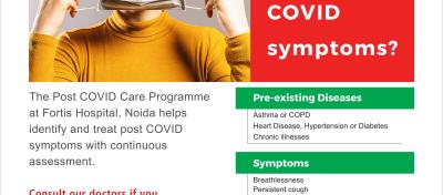 Post COVID care programme at Fortis Hospital, Noida helps identify and treat post COVID symptoms with continuous assessment.